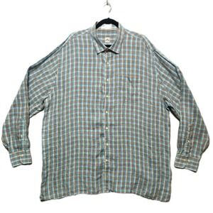 PETER MILLAR Mens XXL 100% Linen Plaid Long Sleeve Button Down Shirt Breathable